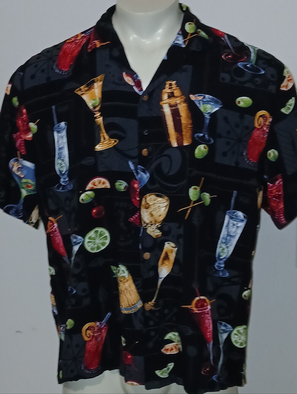 Vintage Mens Paradise Found Hawaiian Cocktail Cruise Short Sleeve Shirt L